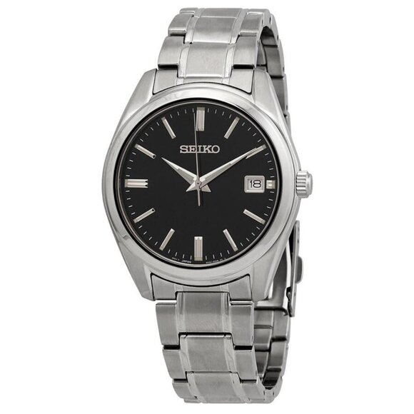 NWT Authentic Seiko Essentials Quartz Black Dial Men's Watch - Picture 1 of 3